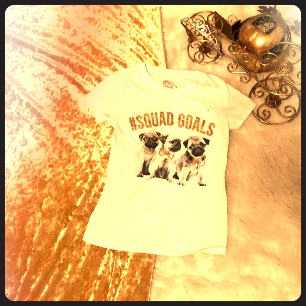 A white T-shirt with a logo